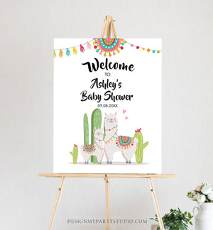Editable Llama Welcome Sign Llama Baby Shower Welcome Baby Sprinkle Cactus Theme Fiesta Mexican Succulent Neutral Corjl Template 0079