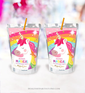 Editable Unicorn Capri Sun Labels Juice Pouch Labels Magical Unicorn Birthday Party Girl Pink Rainbow Download Corjl Template Printable 0323