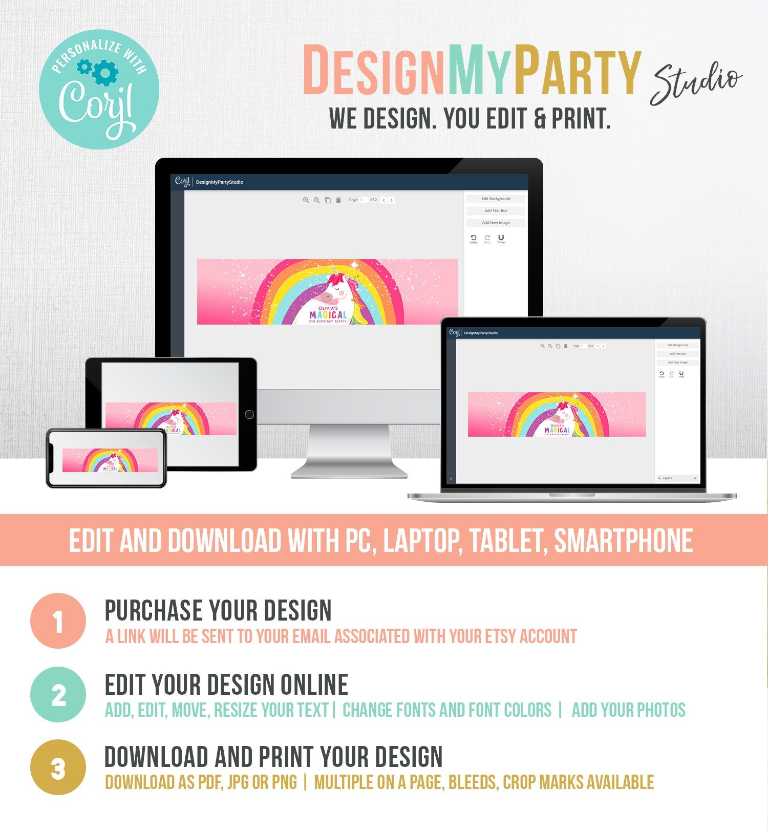 Editable Unicorn Water Bottle Labels Unicorn Birthday Girl Magical Unicorn Party Decor Rainbow Bottle Digital Template Printable 0323