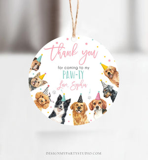 Editable Puppy Favor tags Puppy Dog Birthday Thank you tag Girl Pink Puppies Pup Pet Vet Animal Doggy Shelter Template PRINTABLE Corjl 0384