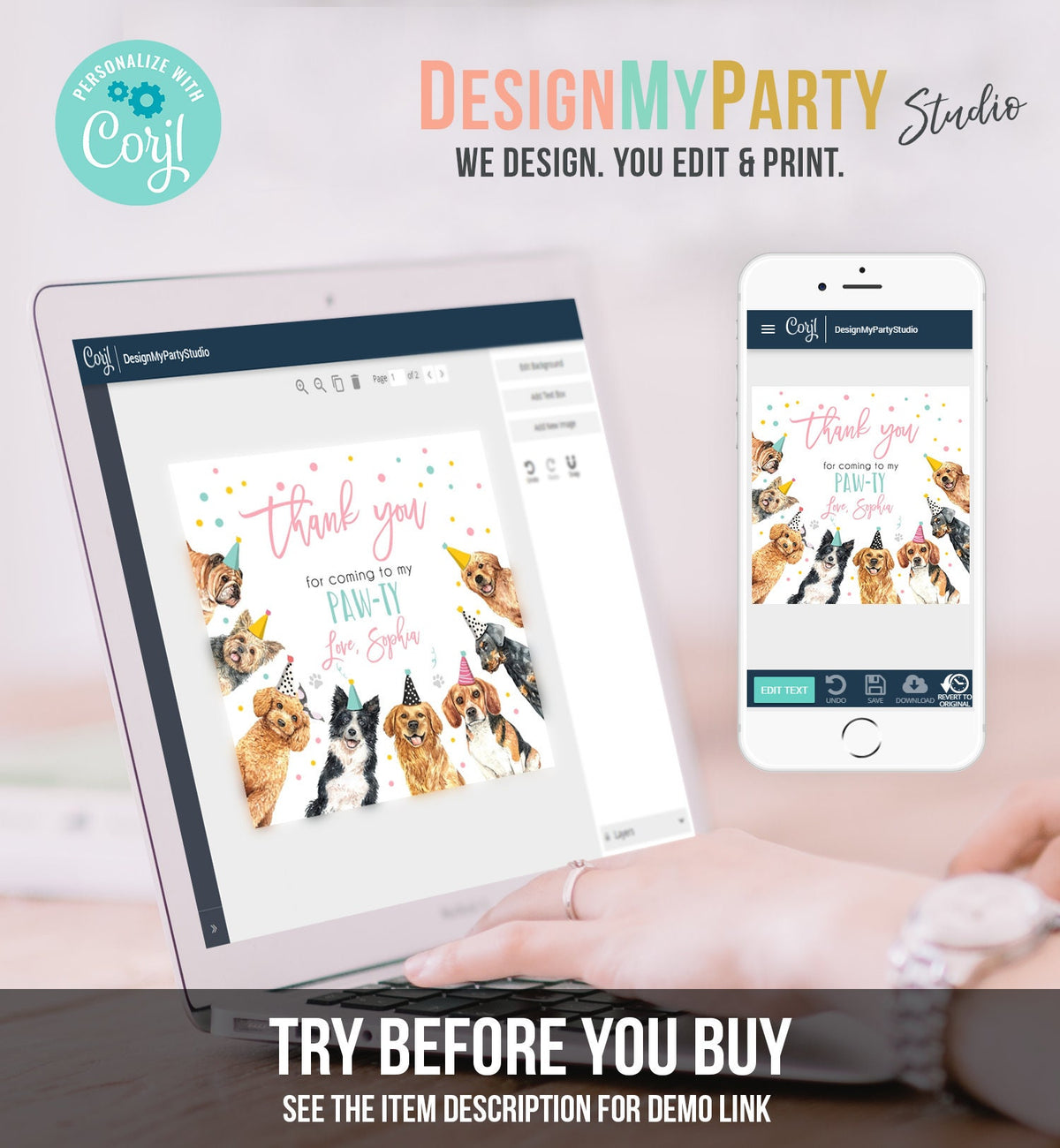 Editable Puppy Favor Tag Puppy Dog Birthday Thank you tag Girl Pink Puppies Pup Pet Vet Animal Doggy Shelter Digital Template Printable 0384