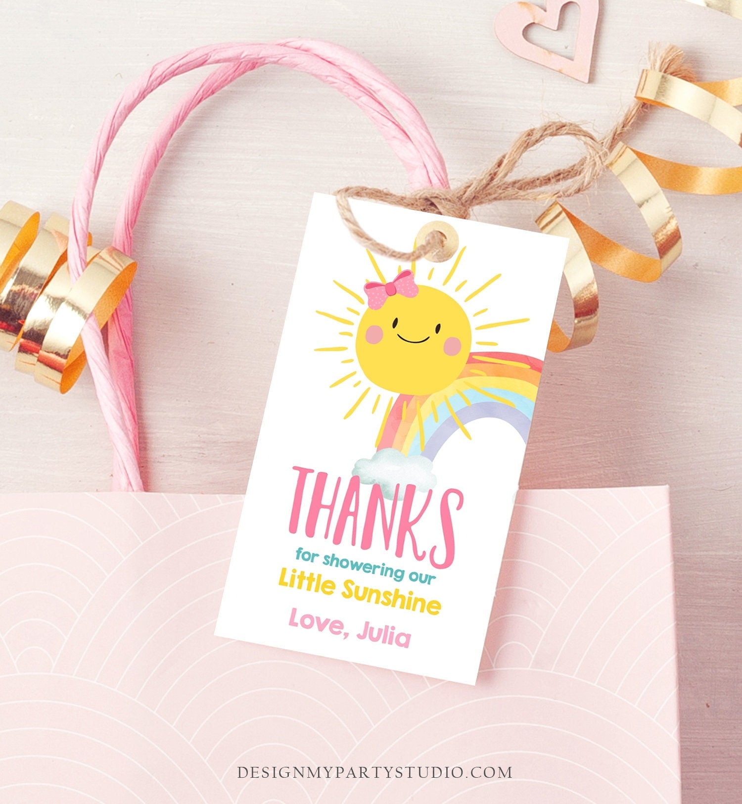 Editable Sunshine Favor Tag Little Sunshine Baby Shower Thank You Tag Rainbow Baby Shower Our Sunshine Corjl Template Printable 0141