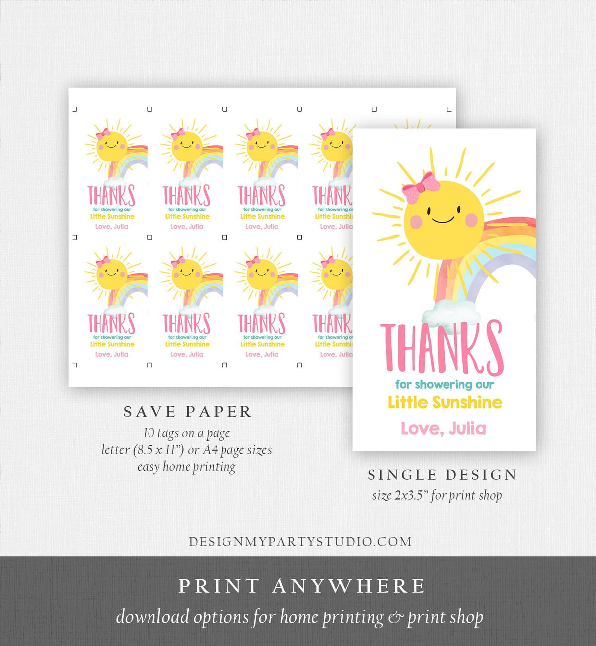 Editable Sunshine Favor Tag Little Sunshine Baby Shower Thank You Tag Rainbow Baby Shower Our Sunshine Corjl Template Printable 0141