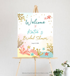 Editable Beach Welcome Sign Couples Shower Welcome Beach Bridal Shower Ocean Nautical Wedding Starfish Coral Corjl Template Printable 0129