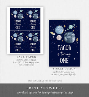 Editable Outer Space Capri Sun Labels Juice Pouch Labels Planets Astronaut Rocket Boy Birthday Blue Download Corjl Template Printable 0357