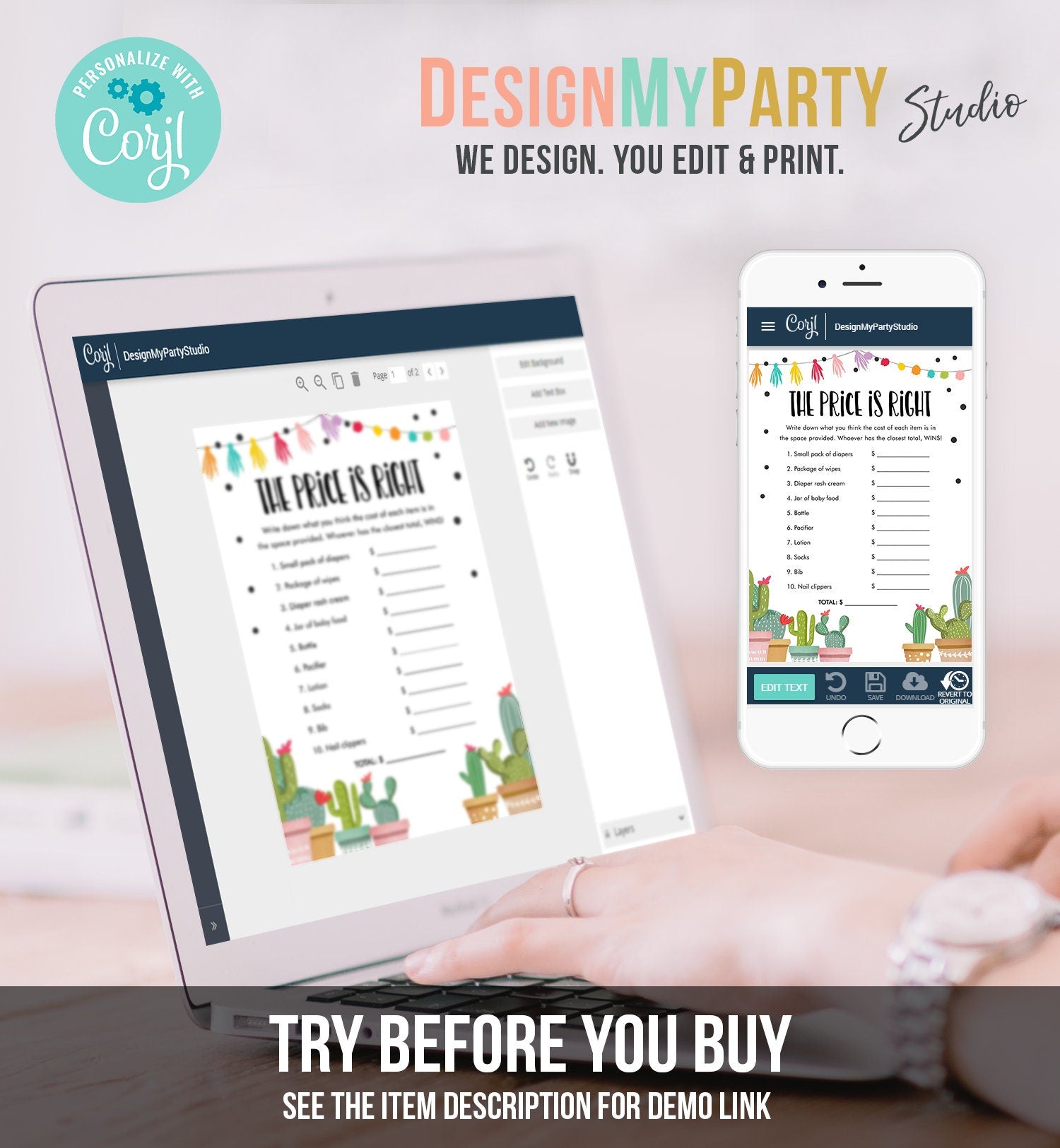 Editable The Price is Right Game Fiesta Baby Shower Cactus Mexican Shower Baby Couples Sprinkle Digital Download Template Printable 0254