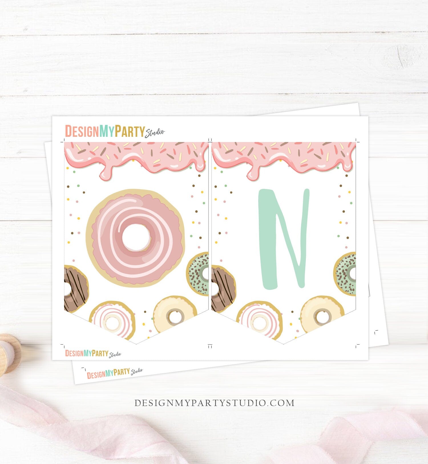 Donut High Chair Banner Girl 1st First Birthday Pink ONE Donut Grow Up Birthday Party Decor Sweet One Garland PRINTABLE Digital 0320