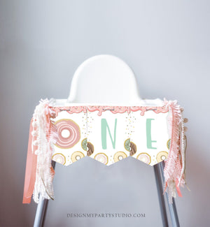 Donut High Chair Banner Girl 1st First Birthday Pink ONE Donut Grow Up Birthday Party Decor Sweet One Garland PRINTABLE Digital 0320
