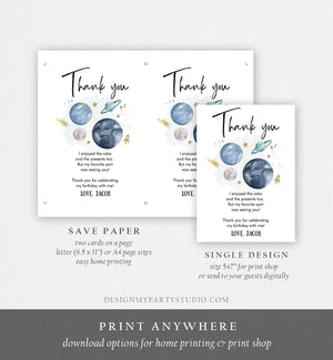 Editable Space Birthday Thank You Card Space Astronaut To the Moon Galaxy Thank You Note Download Printable Template Digital Corjl 0357
