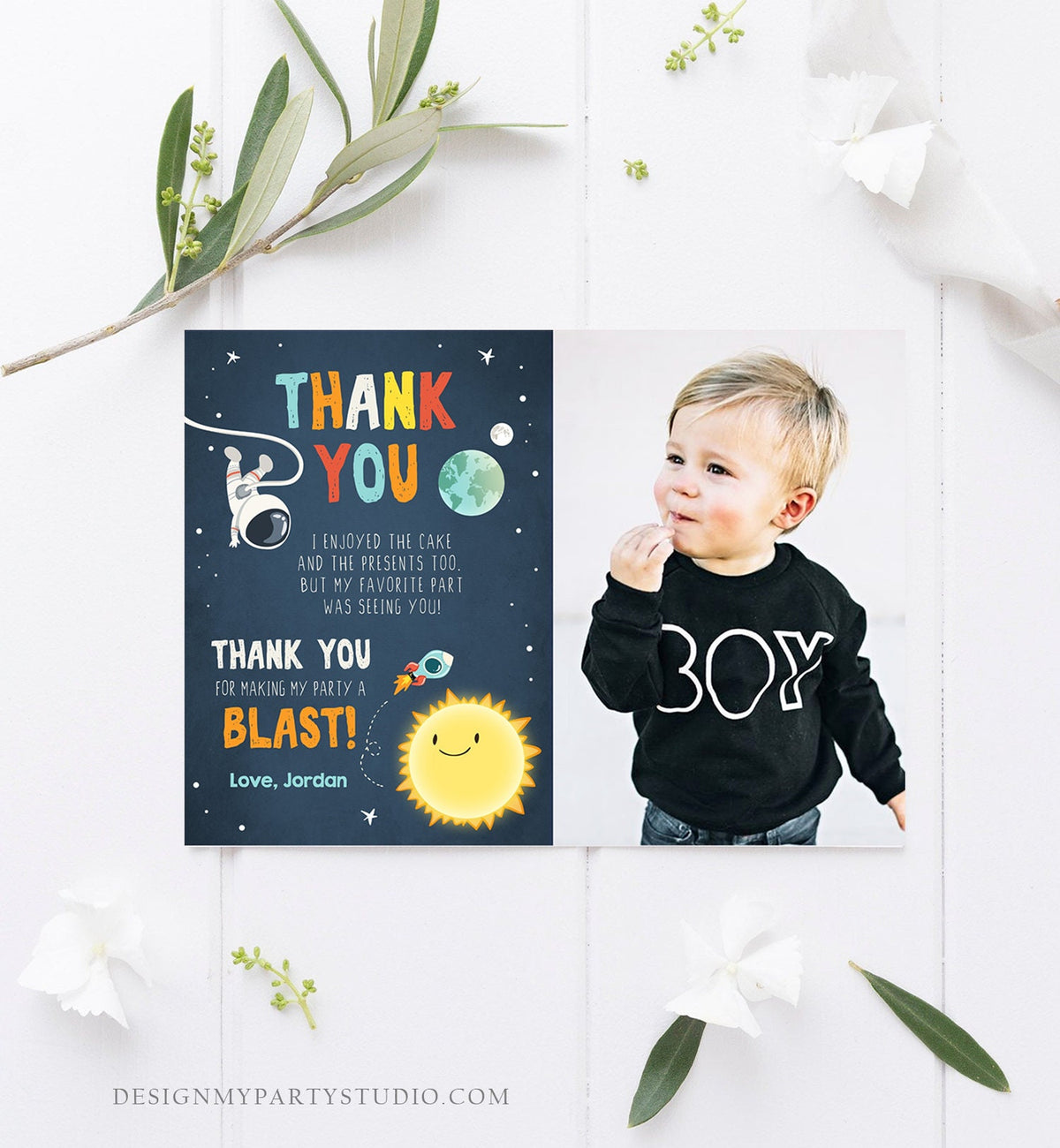 Editable Space Birthday Thank You Card Space Astronaut To the Moon Galaxy Thank You Note Download Printable Template Digital Corjl 0046