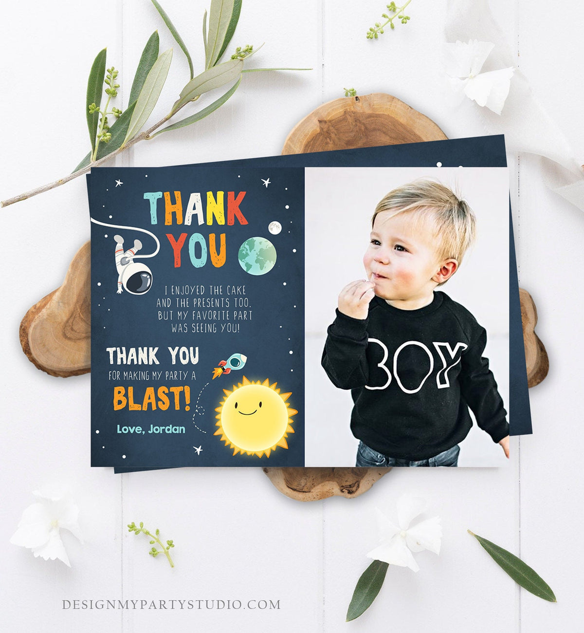 Editable Space Birthday Thank You Card Space Astronaut To the Moon Galaxy Thank You Note Download Printable Template Digital Corjl 0046