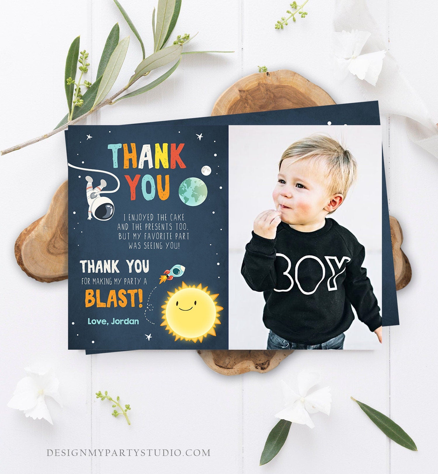 Editable Space Birthday Thank You Card Space Astronaut To the Moon Galaxy Thank You Note Download Printable Template Digital Corjl 0046
