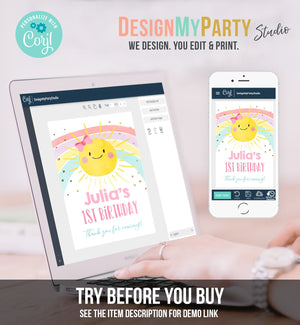 Editable Sunshine and Rainbow Capri Sun Labels Juice Pouch Labels Sunshine Birthday Girl Pink Gold Download Corjl Template Printable 0402