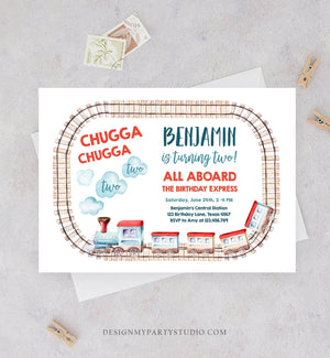 Editable Chugga Chugga Two Two Train Birthday Invitation Vintage Choo Choo Train Party Train Birthday Download Printable Template Corjl 0149