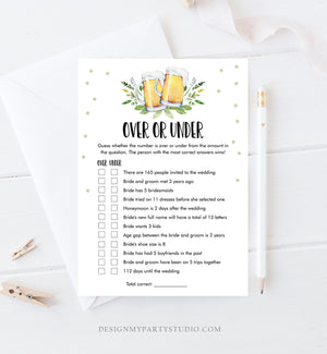Editable Over or Under Bridal Shower Game Love is Brewing Greenery Beer Rustic Couples Shower Wedding Activity Corjl Template Printable 0190