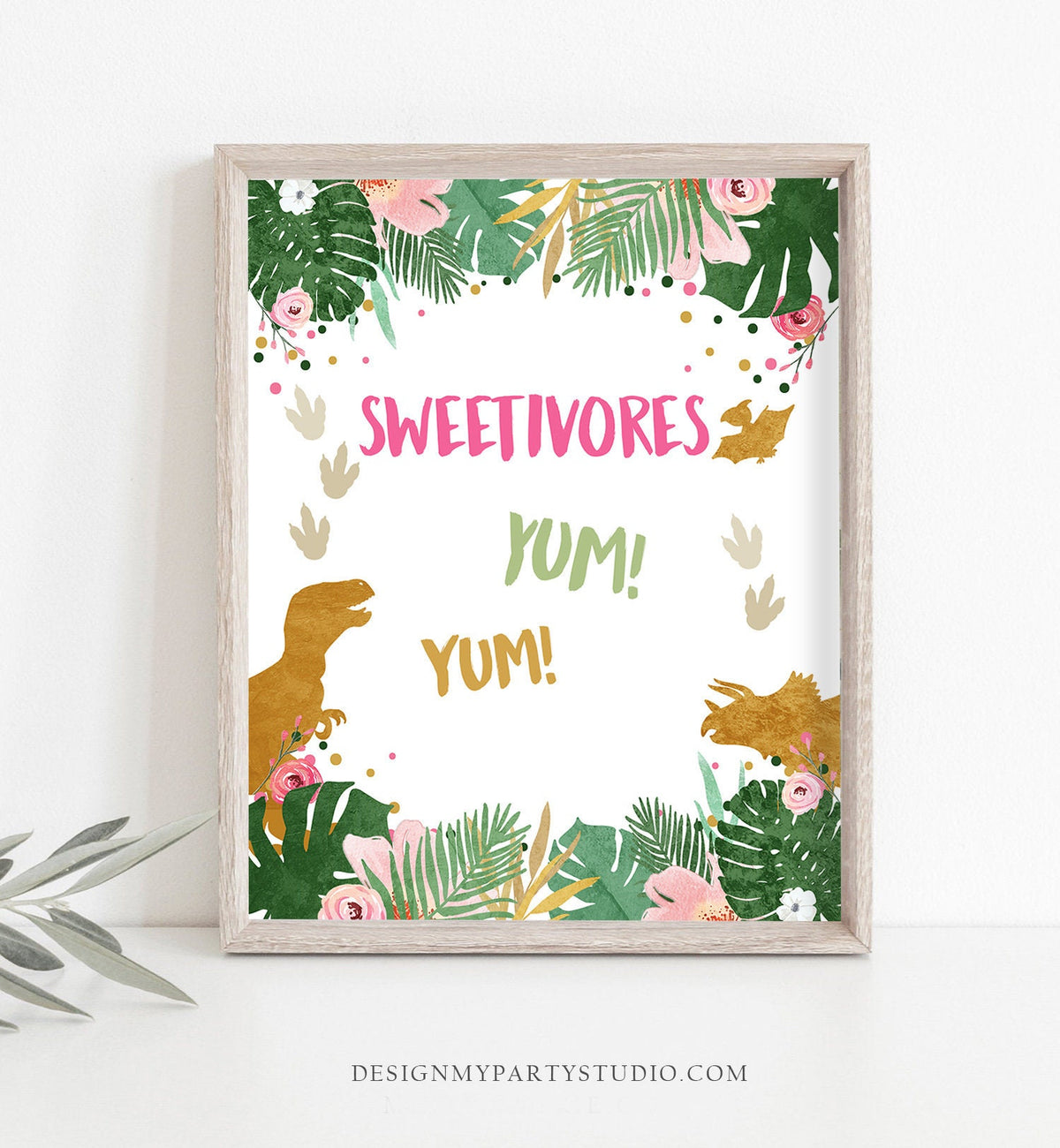 Sweetivores Sweets Dinosaur Birthday Sign Food Table Treat Decor Gold Dino Party Girl Prehistoric snacks T-Rex Table Sign PRINTABLE 0146