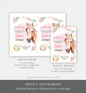 Editable Horse Birthday Invitation Girl Saddle Up Watercolor Cowgirl Party Horse Birthday Invite Pink Download Printable Template Corjl 0398