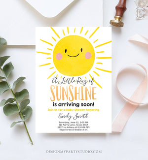 Editable Sunshine Baby Shower Invitation A Ray of Sunshine Little Sunshine Gender Neutral Invite Download Corjl Template Printable 0141