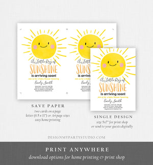 Editable Sunshine Baby Shower Invitation A Ray of Sunshine Little Sunshine Gender Neutral Invite Download Corjl Template Printable 0141