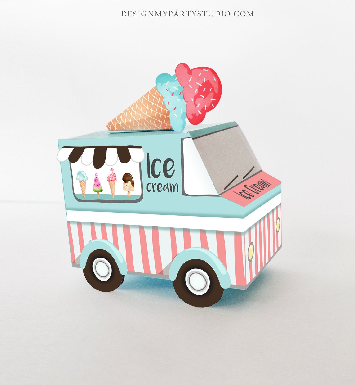 Printable Ice Cream Birthday Ice Cream Party Favor Box Ice Cream Centerpieces Table Decor Decorations Truck Boy Red Blue DIY Digital 0243
