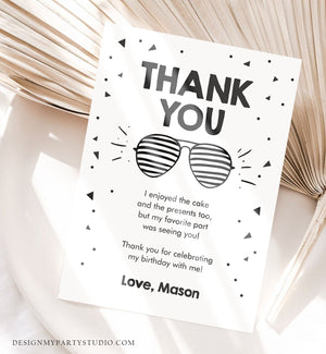 Editable Thank You Card Two Cool Birthday Boy Sunglasses Palm Second Birthday Party Note 2nd White Download Corjl Template Printable 0136