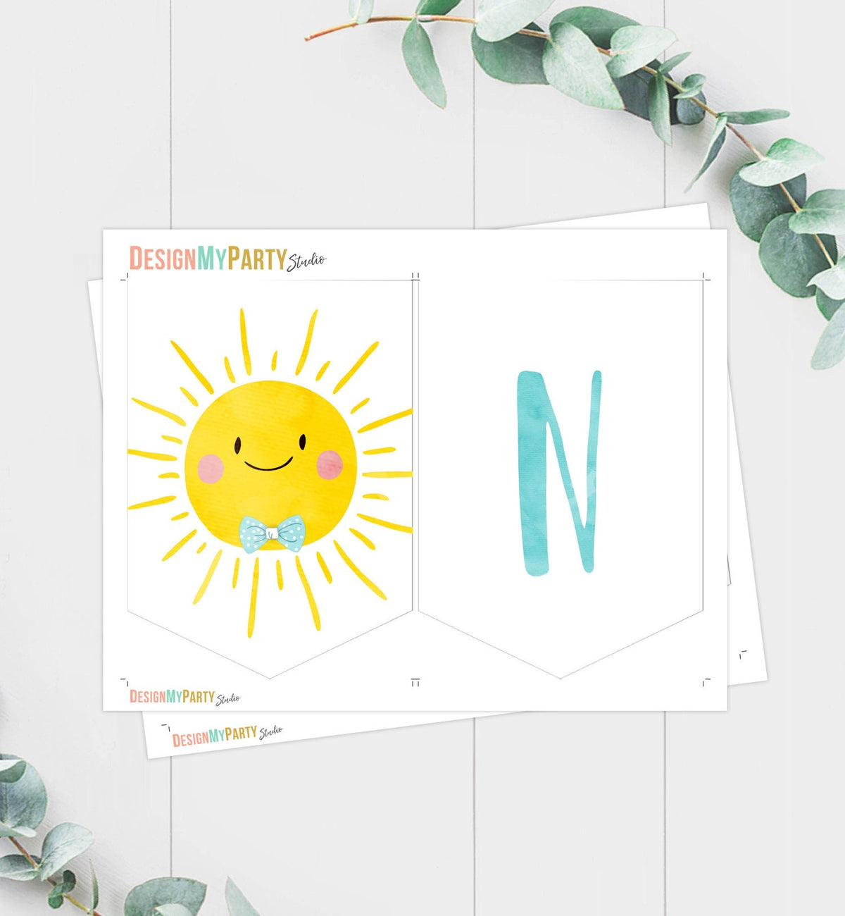 Sunshine High Chair Banner Little Sunshine Boy 1st First Birthday Blue High Chair Banner ONE Sunshine Party Decor Printable Digital 0141