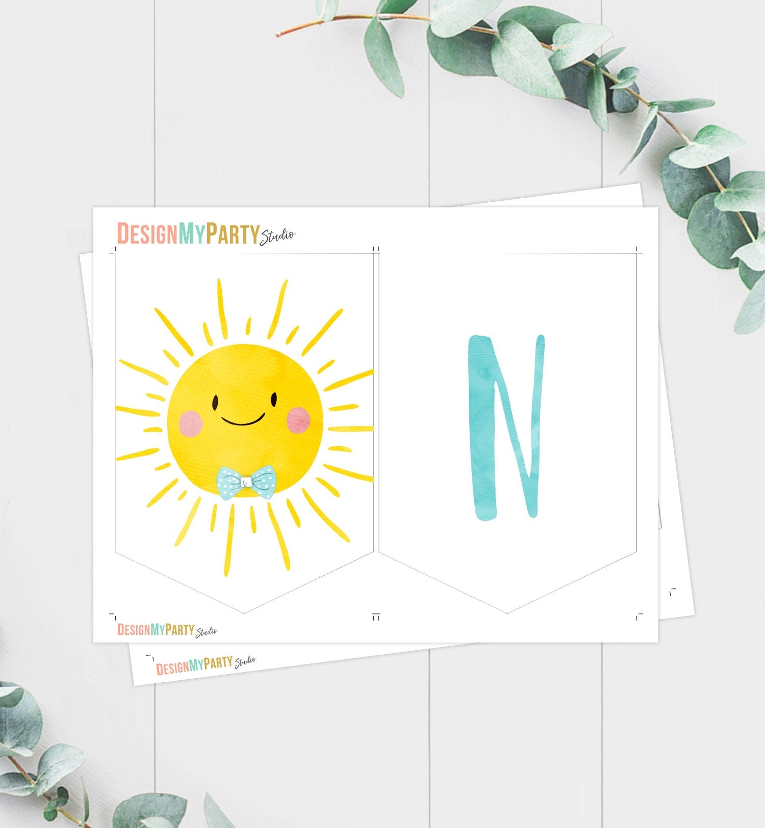 Sunshine High Chair Banner Little Sunshine Boy 1st First Birthday Blue High Chair Banner ONE Sunshine Party Decor Printable Digital 0141