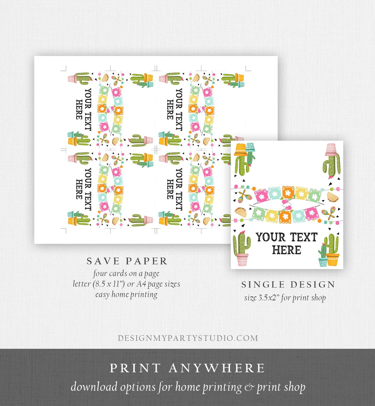 Editable Fiesta Taco Food Labels Fiesta Party Place Tent Birthday Baby Shower Mexican Fiesta Cactus Decor Digital Template Printable 0161