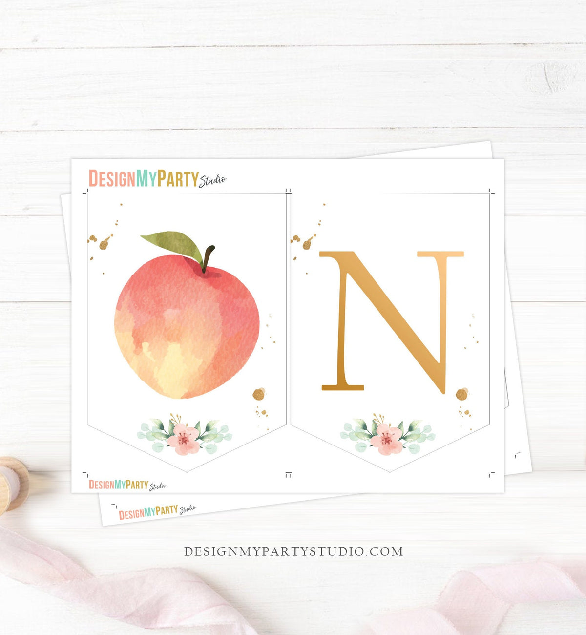 Peach High Chair Banner Sweet As a Peach Girl 1st First Birthday Pink Gold High Chair Banner ONE Fruit Party Decor Digital Printable 0401