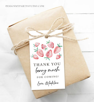 Editable Strawberry Favor Tags Strawberry Birthday Thank you tags Label Berry Much Gift tags Farmers Market Template PRINTABLE Corjl 0399