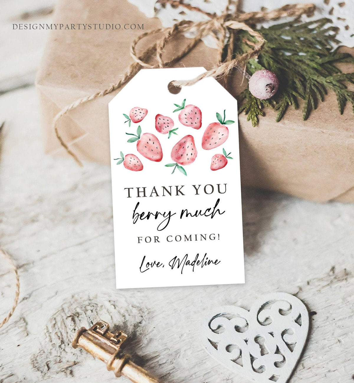Editable Strawberry Favor Tags Strawberry Birthday Thank you tags Label Berry Much Gift tags Farmers Market Digital Template Printable 0399