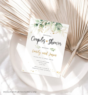 Editable Gold Leaves Couples Shower Invitation Gold Leaves Floral Greenery Bridal Coed Wedding Shower Download Corjl Template Printable 0168