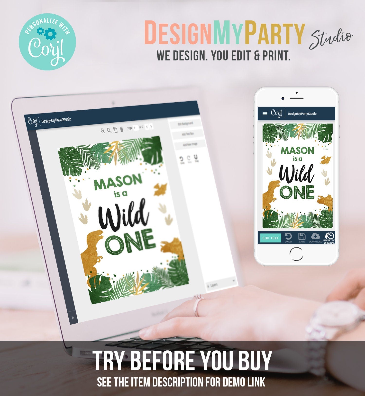 Editable Wild One Dinosaur Juice Pouch Label Juice Favors Gold Dino Boy Birthday T-Rex Dinosaur Digital Download Template Printable 0146