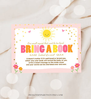 Editable Little Sunshine Bring a Book Card Baby Shower A Ray Of Sunshine Sunshine Book Request Download Corjl Template Printable 0070