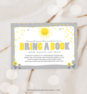 Editable Little Sunshine Bring a Book Card Baby Shower A Ray Of Sunshine Book Request Gender Neutral Grey Corjl Template Printable 0070
