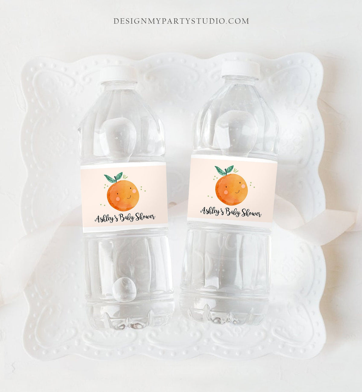 Editable A Little Cutie is on The Way Water Bottle Label Gender Neutral Baby Shower Clementine Orange Digital Template Printable 0330