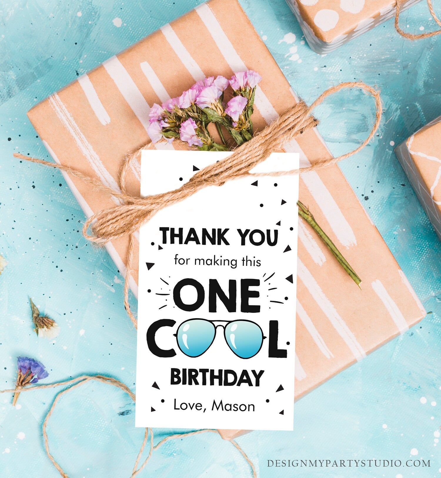 Editable One Cool Dude Favor Tag Birthday Thank You Boy First Birthday 1st Gift Tags Sunglasses Digital Download Template Printable 0136