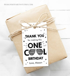 Editable One Cool Dude Favor Tags Birthday Thank You Tags Boy First Birthday 1st Gift Tags Sunglasses Digital Corjl Template Printable 0136