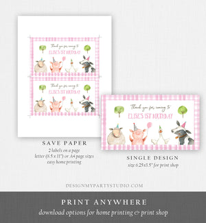 Farm Animals Gable Gift Box Label Pink Farm Birthday Girl Treat Box Label Pink Barnyard Party Farm Digital Download Printable Corjl 0155