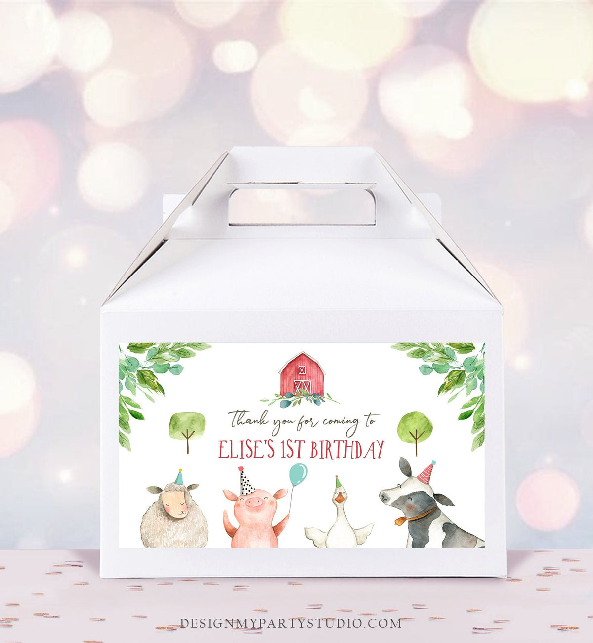 Farm Animals Gable Gift Box Label Boy Farm Birthday Treat Box Label Barnyard Party Farm Boy Birthday Digital Download Printable Corjl 0155