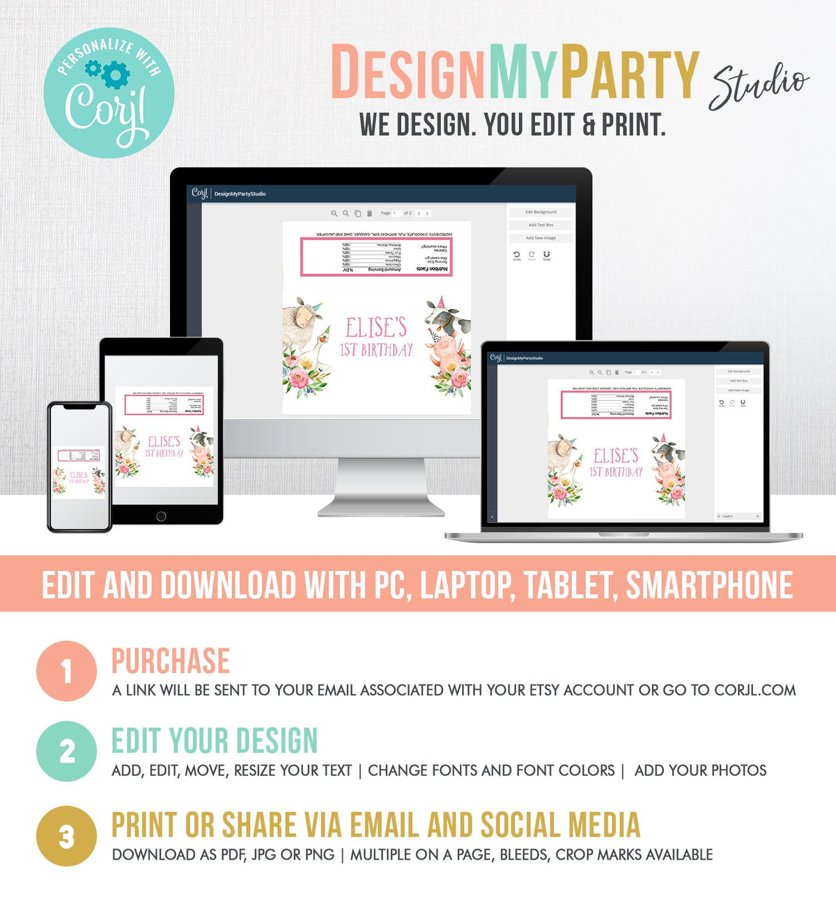 Editable Candy Bar Wrapper Farm Animals Birthday Candy Wrapper Party Animals Favors Party Girl Barnyard Thank You Template Printable 0155