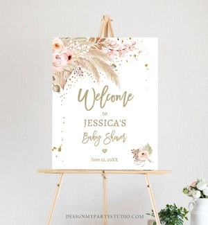 Editable Pampas Grass Baby Shower Welcome Sign Couples Shower Boho Shower Welcome Muted Tone Tropical Desert Corjl Template Printable 0395