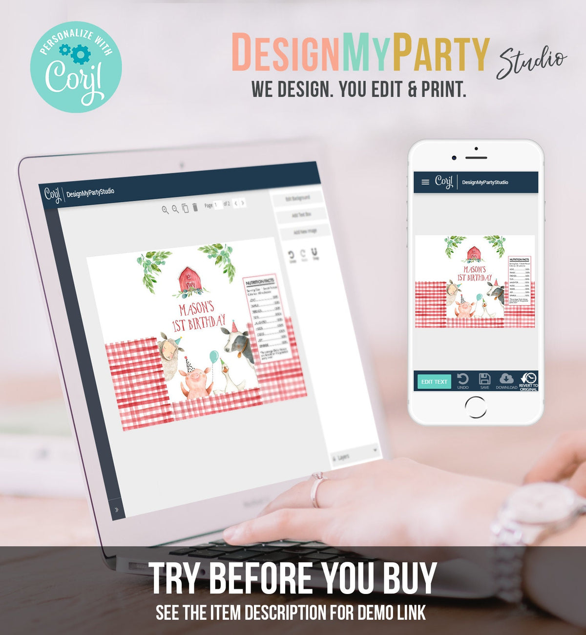 Editable Farm Birthday Chip Bag Barnyard Birthday Decor Boy Farm McDonald Snack Favors Farm Animals Red Blue Digital Template Printable 0155