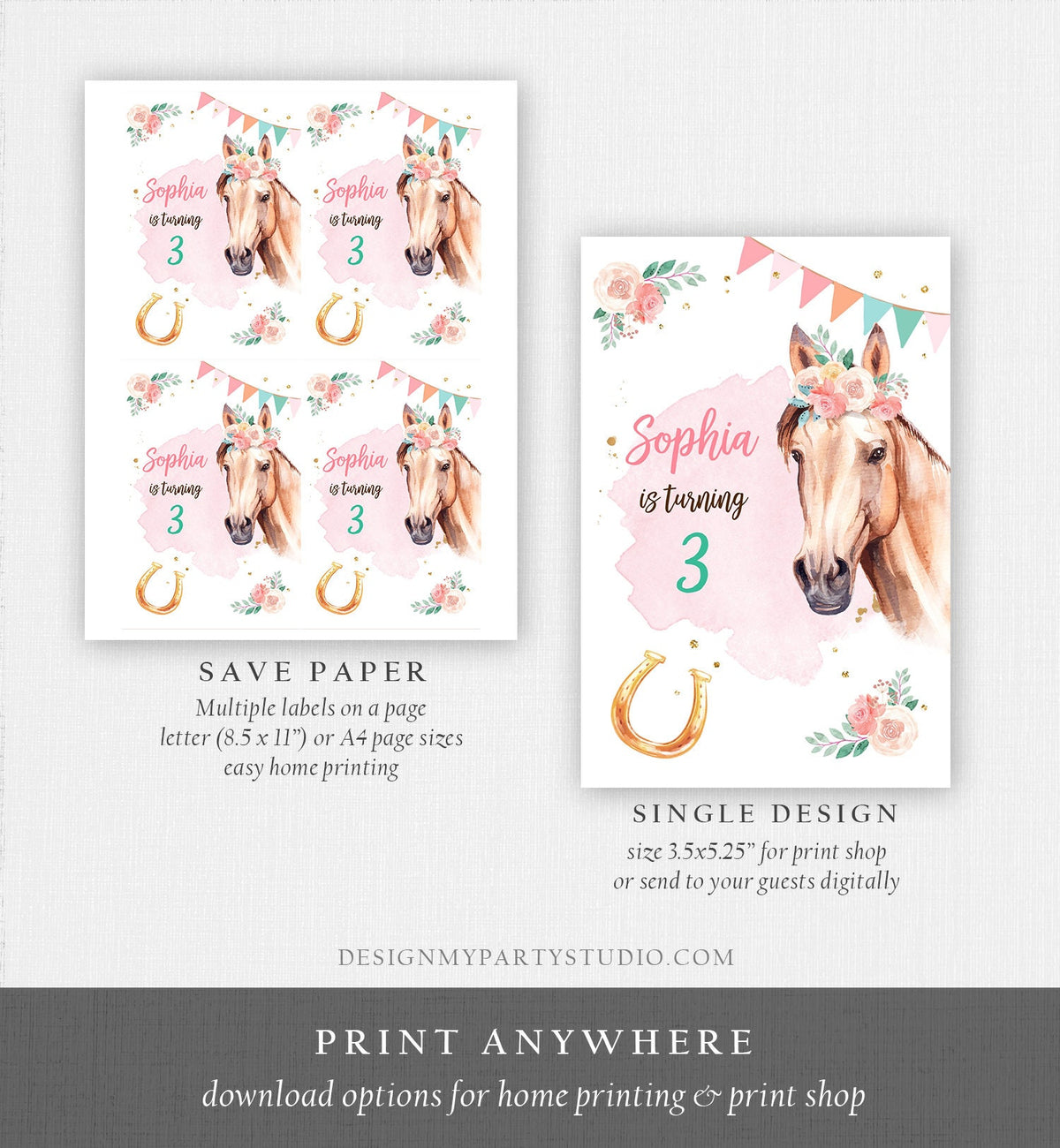 Editable Horse Birthday Juice Pouch Label Juice Favors Cowgirl Party Girl Birthday Decor Floral Digital Download Template Printable 0398