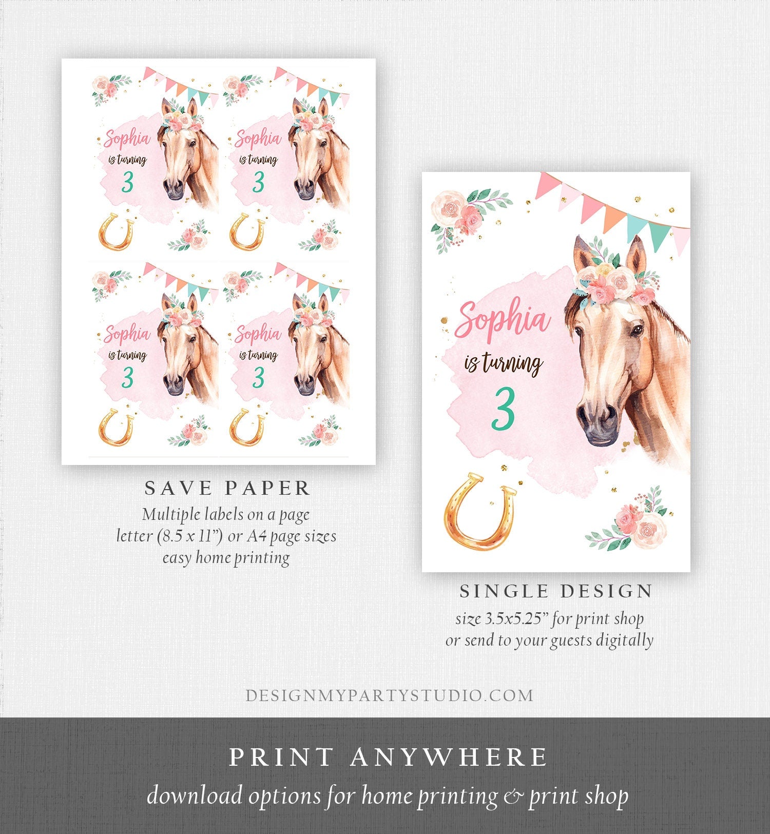 Editable Horse Birthday Juice Pouch Label Juice Favors Cowgirl Party Girl Birthday Decor Floral Digital Download Template Printable 0398