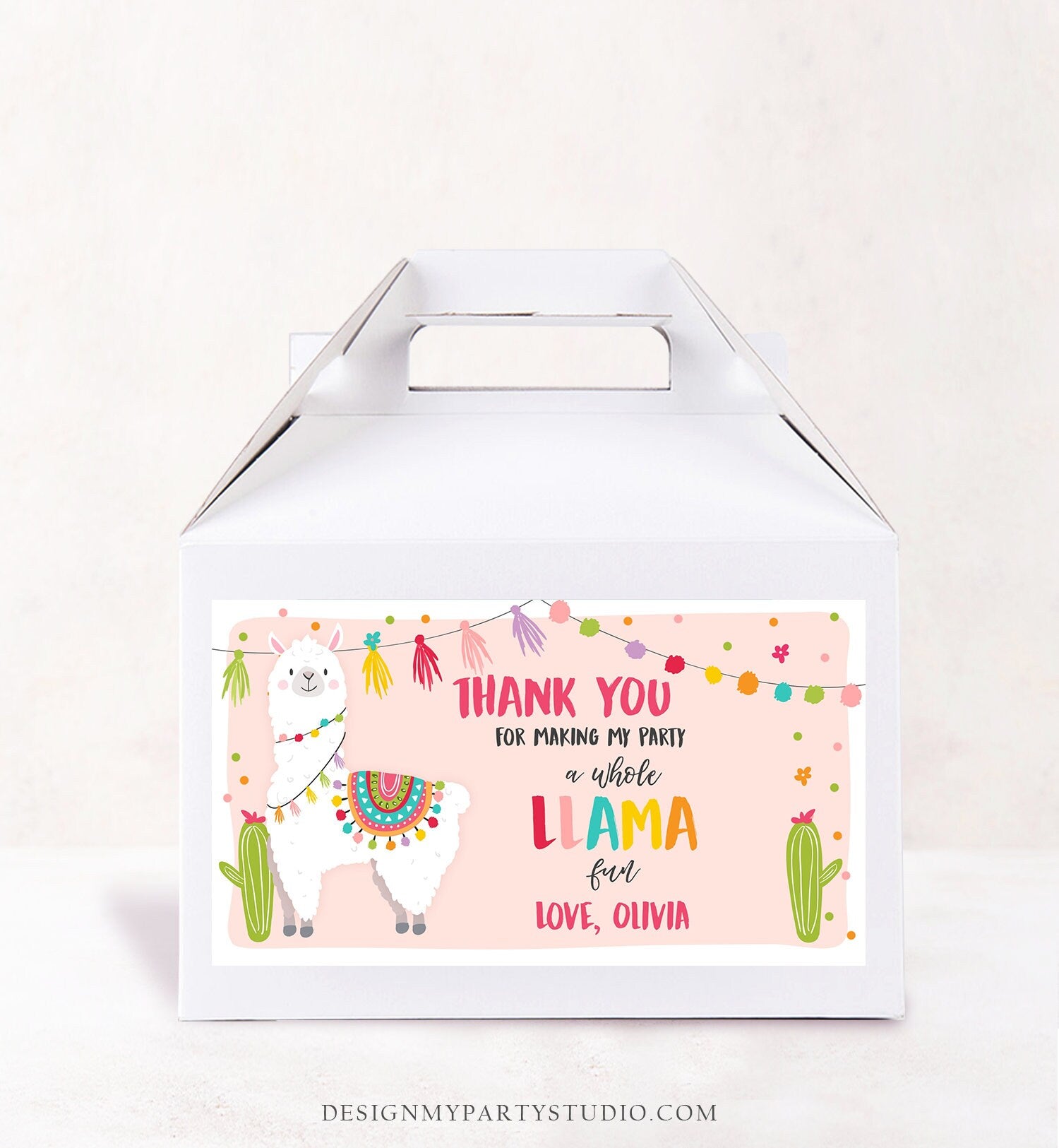 Editable Llama Fiesta Birthday Gable Gift Box Labels Girl Baby Shower Fiesta Mexican First Birthday Digital Download Corjl Printable 0079