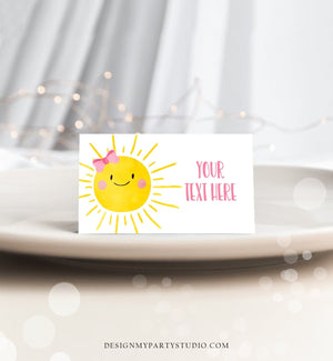 Editable Sunshine Food Labels Little Sunshine Birthday Food Cards Tent Card Girl Pink Summer Sunshine Party Party Label Template Corjl 0141