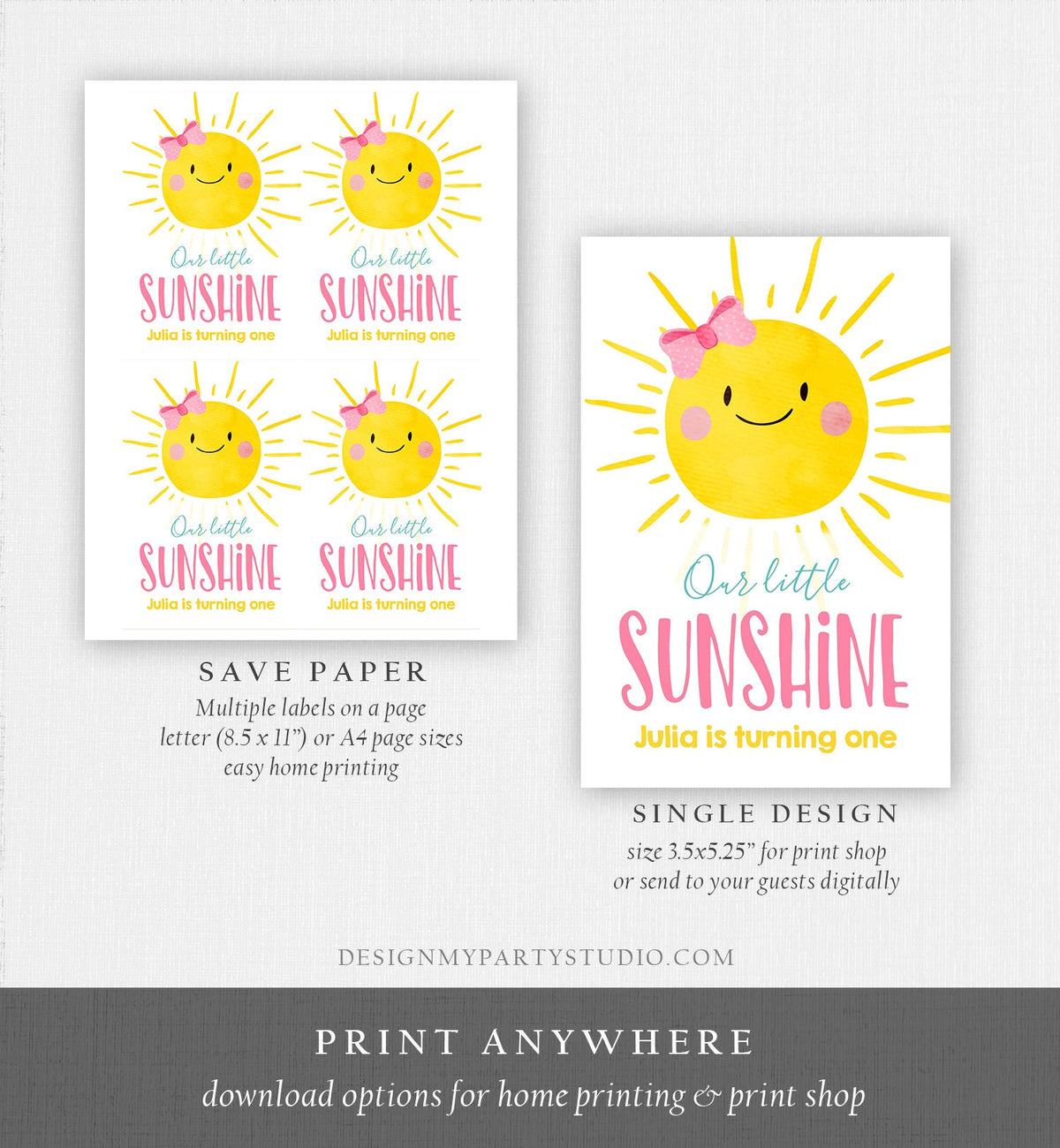 Editable Sunshine Juice Pouch Label Juice Favors Sunshine Birthday Girl Pink Little Sunshine Download Digital Template Printable 0141