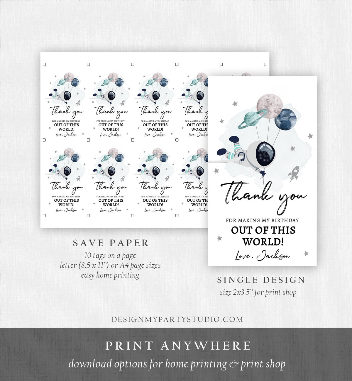 Editable Outer Space Favor Tag Astronaut Birthday Thank You Label Galaxy Gift Tags Trip Out Of World Planets Digital Template Printable 0366