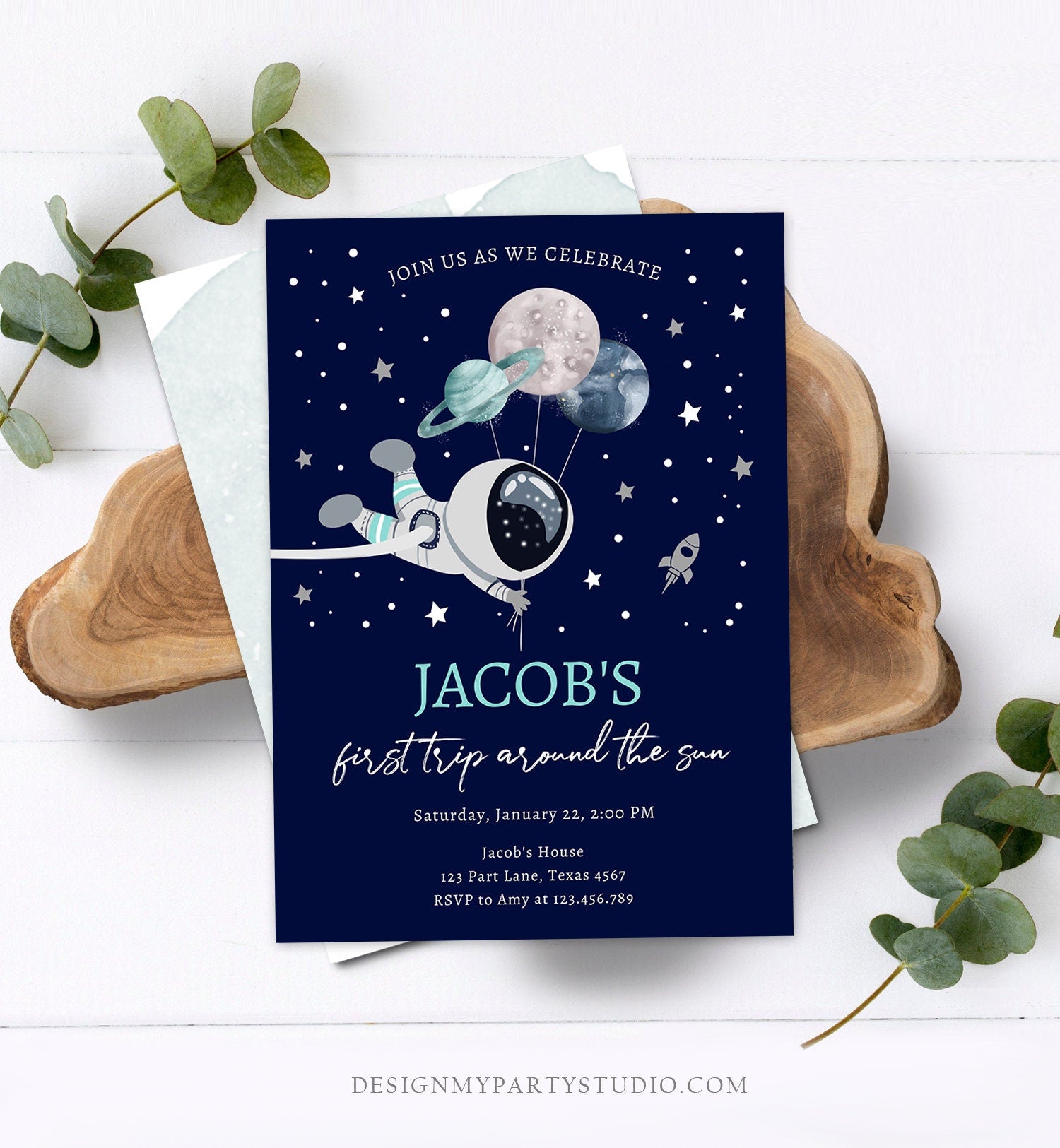 Editable Out of This World Birthday Invitation Outer Space Planets Rocket Ship Galaxy Astronaut Silver Boy Digital Template Printable 0366